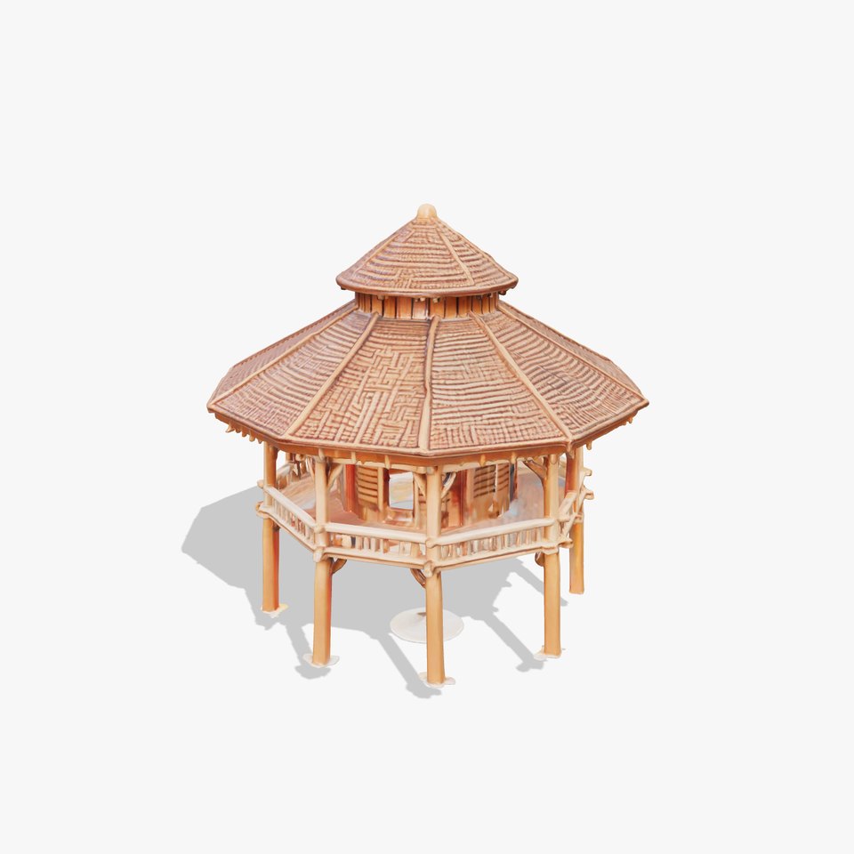 Rustic Octagonal Gazebo Wooden Structure D Model Pack